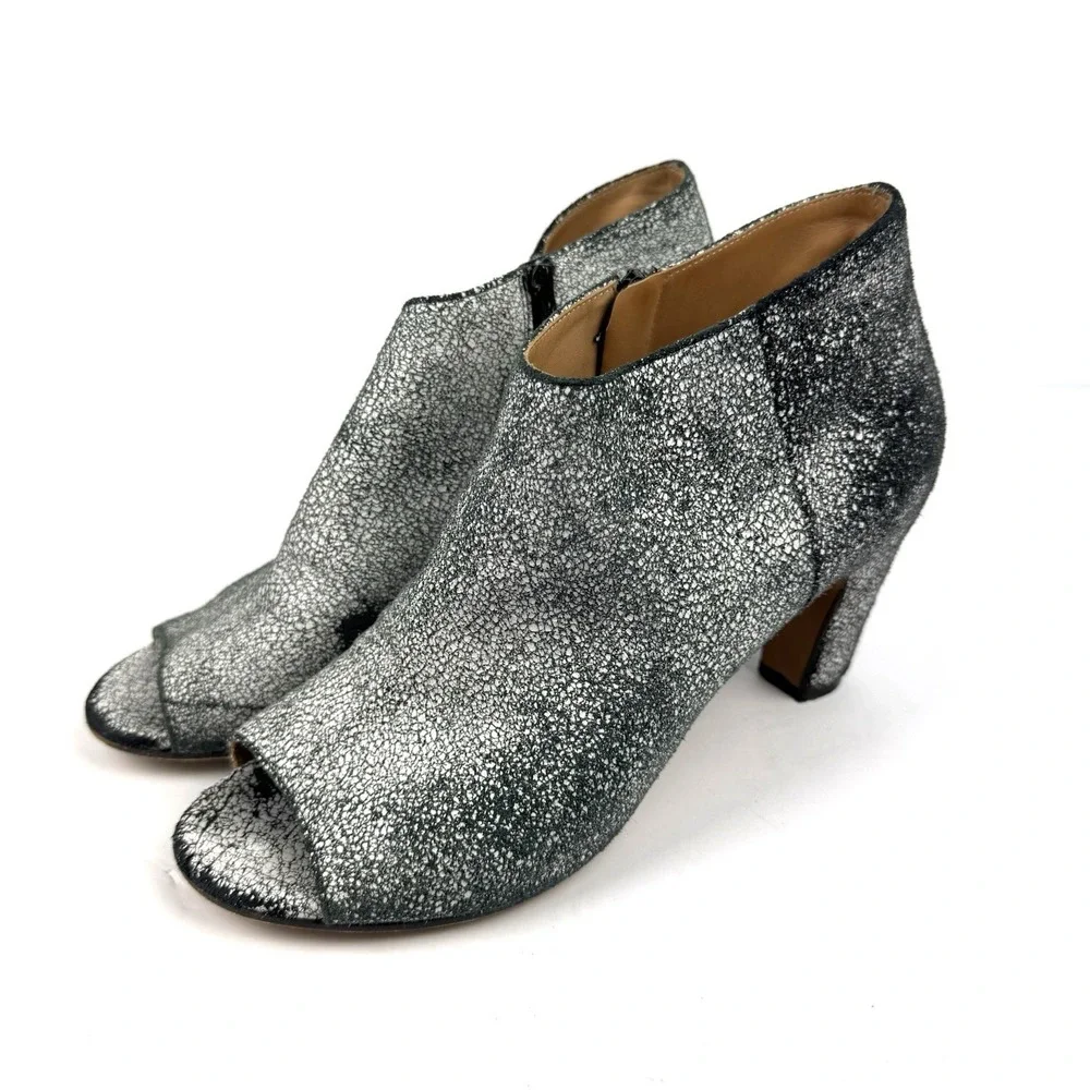 Maison Martin Margiela Open Toe Bootie‎ 39.5 Suede Zip Up Black White Crackle 9 - Picture 3 of 12